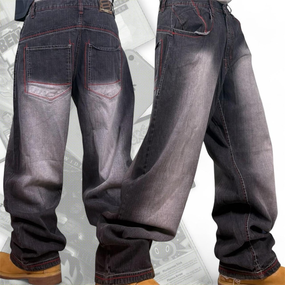 Vintage Y2K Black & Red Baggy Wide Leg Skater Grunge Evolution In Design Jeans